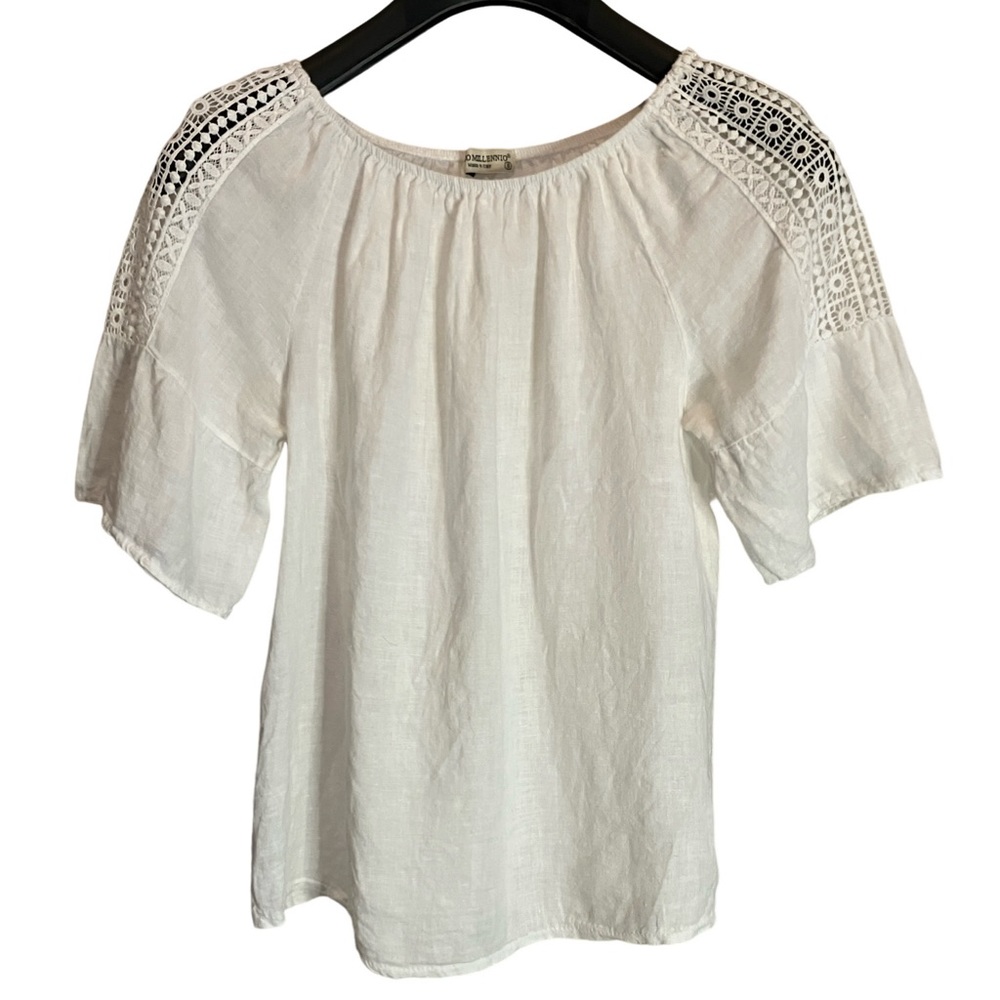 Terzo Millenio White Linen And Lace Mesh Off The Shoulder Top Size Small